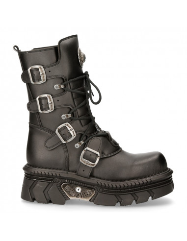 New Rock M.373-S4 UNISEX Metallic Boots Black 100% Leather Goth Biker Fashion 